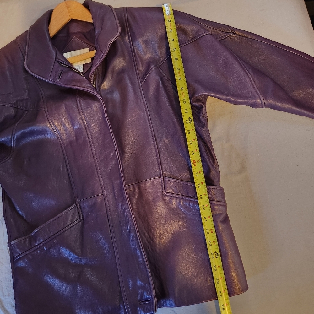 Vintage 80s Purple Soft Leather Oversized Jacket Coat 1990s Slouchy 90s Size XS - Picture 12 of 13